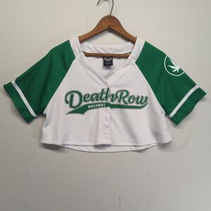 Death Row Records Women's Baseball Jersey 91 Crop Top Small Green White
